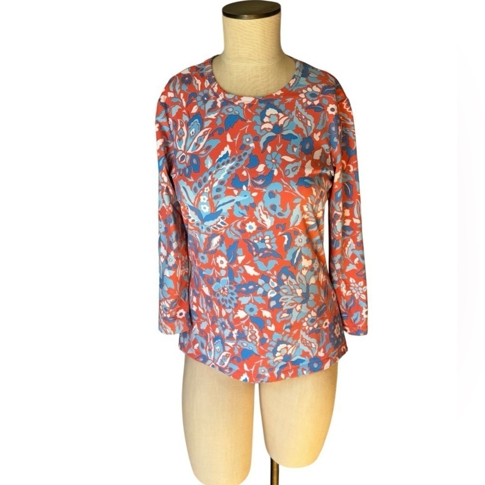 J. McLaughlin Women’s Catalina Cloth Floral Peach Blue Long Sleeve Top Sz S